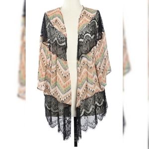 NWT Beige Aztec print lace kimono